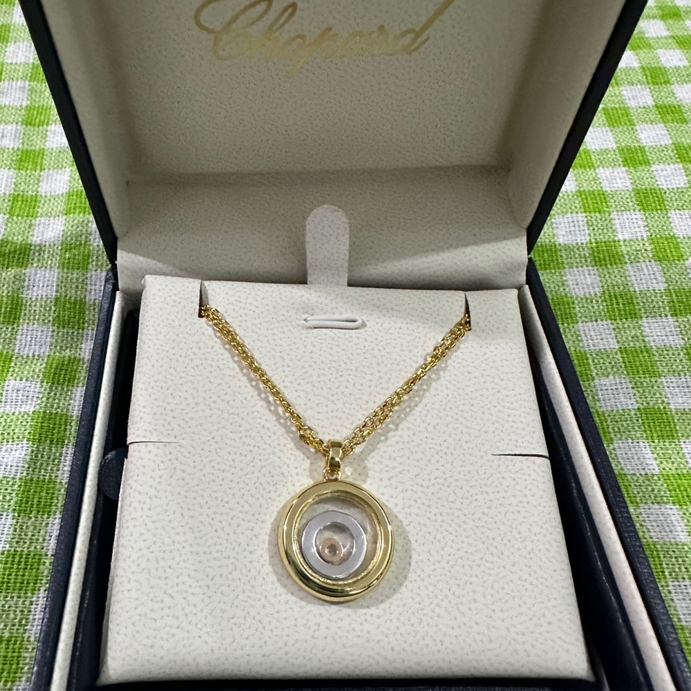Chopard Gold and Clear Circular Pendant Necklace
